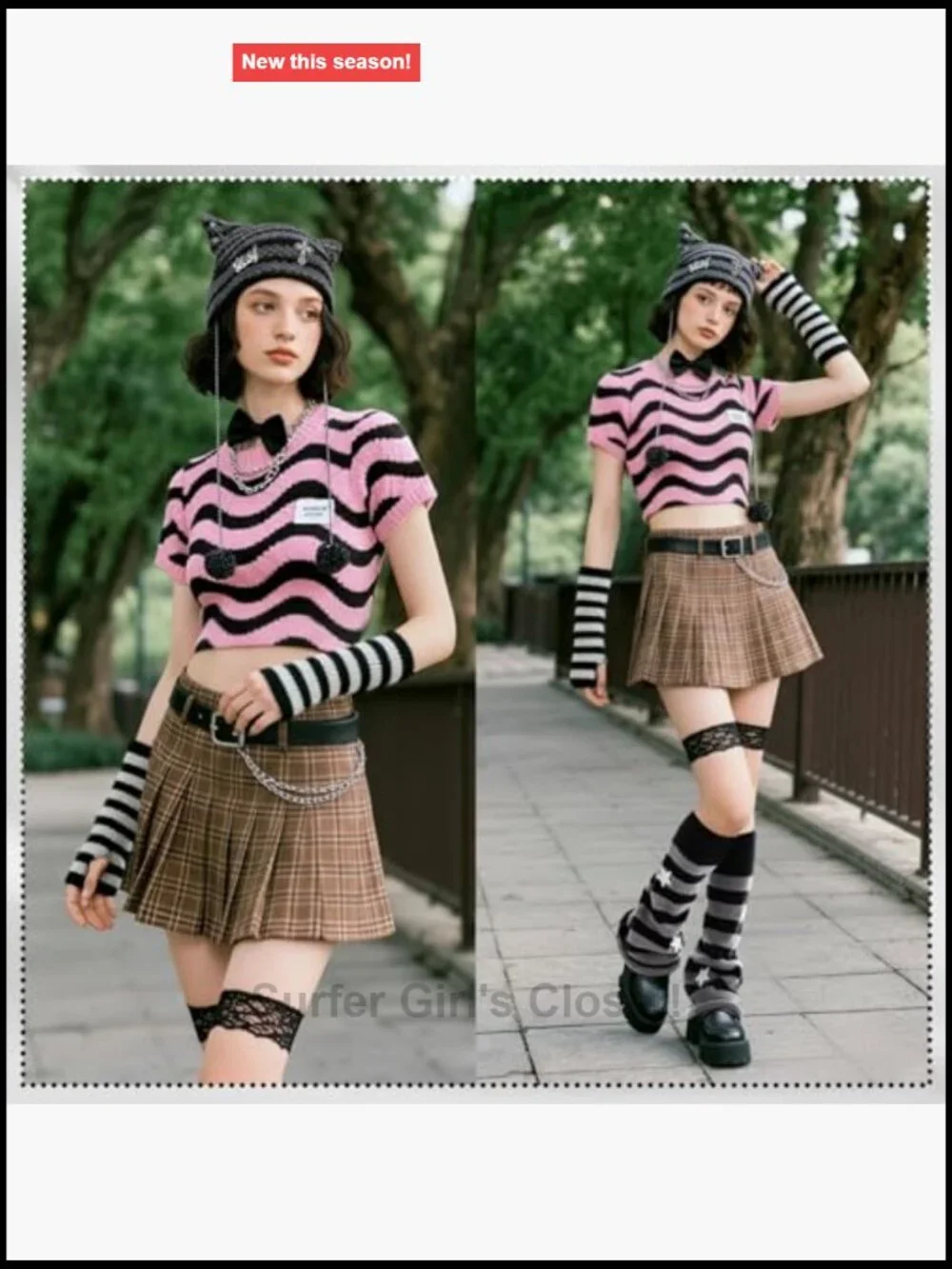 Y2K Cat Ear Knit Beanie Arm & Leg Warmers Set Stretchy Goth Dance